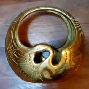 Art Deco and Art Nouveau Solid Brass Swan Vase Planter 1960s by